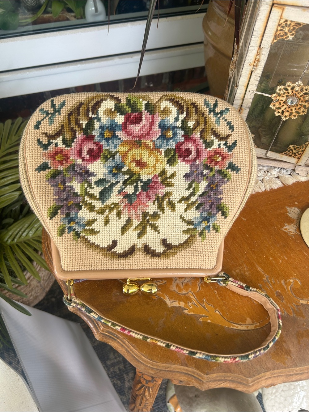 Vintage Floral Needlepoint Handbag - Picture 7 of 13